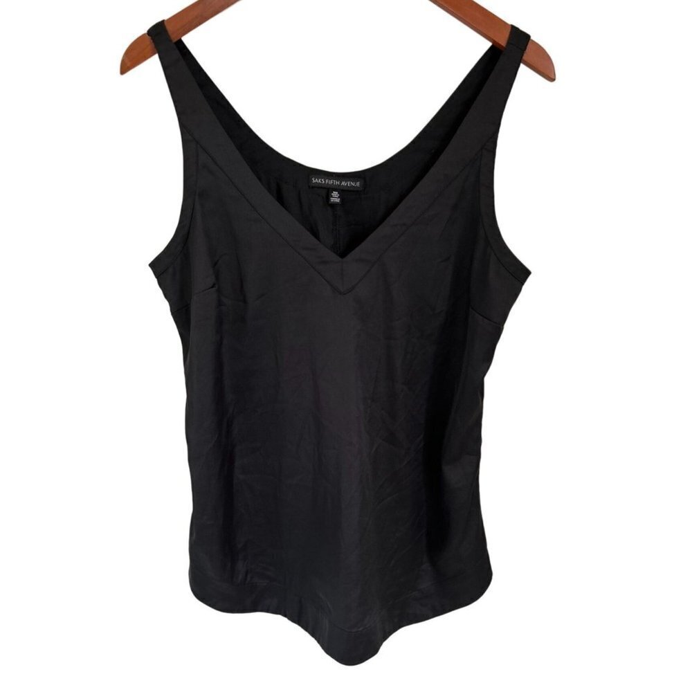 Saks 5th Avenue Black Silky A-Line Top Camisole Blouse Sleeveless Size Med